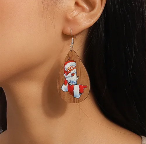 Christmas Santa Wooden Earrings