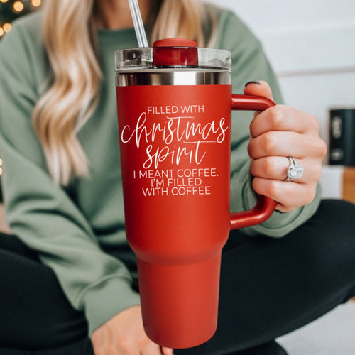 Christmas Spirit 40oz - Christmas Tumbler with Handle - Leakproof, Dishwasher Safe, Insulated Stainless Steel Coffee Mug with handle, lid and straw
