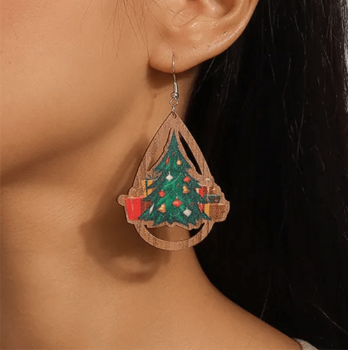 Christmas Tree Wooden Earrings