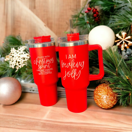 Christmas Spirit 40oz - Christmas Tumbler with Handle - Leakproof, Dishwasher Safe, Insulated Stainless Steel Coffee Mug with handle, lid and straw