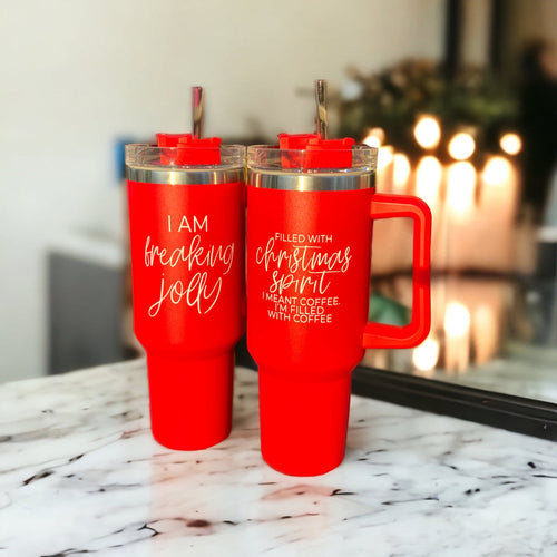 Christmas Spirit 40oz - Christmas Tumbler with Handle - Leakproof, Dishwasher Safe, Insulated Stainless Steel Coffee Mug with handle, lid and straw