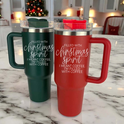 Christmas Spirit 40oz - Christmas Tumbler with Handle - Leakproof, Dishwasher Safe, Insulated Stainless Steel Coffee Mug with handle, lid and straw