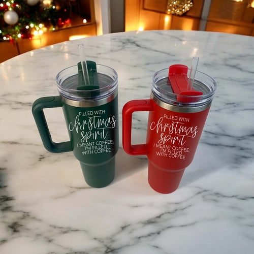 Christmas Spirit 40oz - Christmas Tumbler with Handle - Leakproof, Dishwasher Safe, Insulated Stainless Steel Coffee Mug with handle, lid and straw