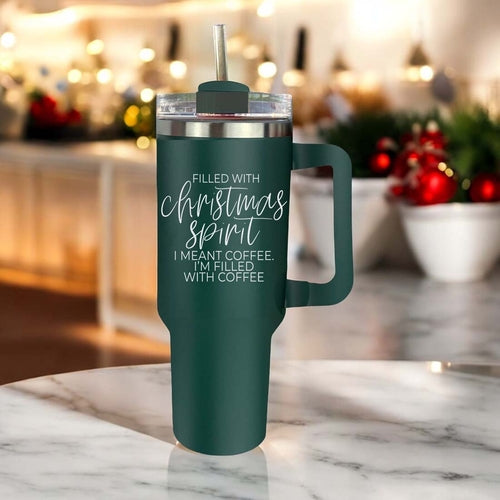 Christmas Spirit 40oz - Christmas Tumbler with Handle - Leakproof, Dishwasher Safe, Insulated Stainless Steel Coffee Mug with handle, lid and straw