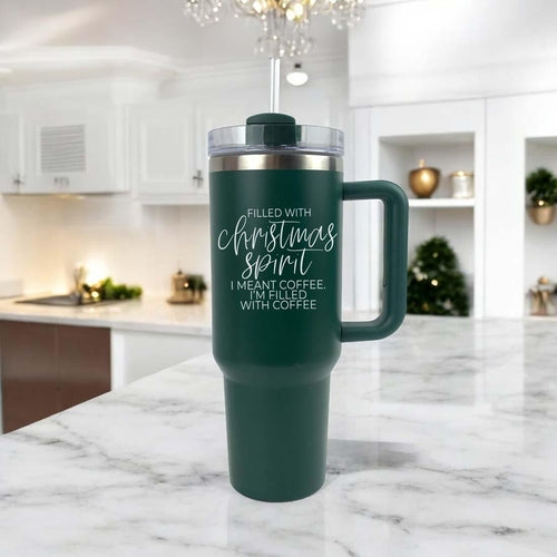 Christmas Spirit 40oz - Christmas Tumbler with Handle - Leakproof, Dishwasher Safe, Insulated Stainless Steel Coffee Mug with handle, lid and straw