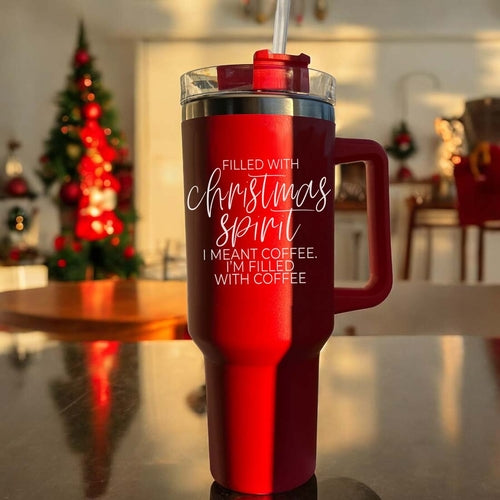Christmas Spirit 40oz - Christmas Tumbler with Handle - Leakproof, Dishwasher Safe, Insulated Stainless Steel Coffee Mug with handle, lid and straw