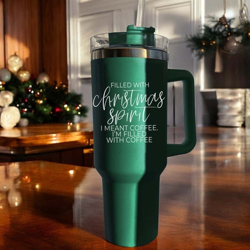 Christmas Spirit 40oz - Christmas Tumbler with Handle - Leakproof, Dishwasher Safe, Insulated Stainless Steel Coffee Mug with handle, lid and straw