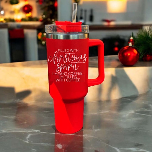 Christmas Spirit 40oz - Christmas Tumbler with Handle - Leakproof, Dishwasher Safe, Insulated Stainless Steel Coffee Mug with handle, lid and straw