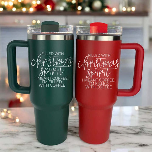 Christmas Spirit 40oz - Christmas Tumbler with Handle - Leakproof, Dishwasher Safe, Insulated Stainless Steel Coffee Mug with handle, lid and straw