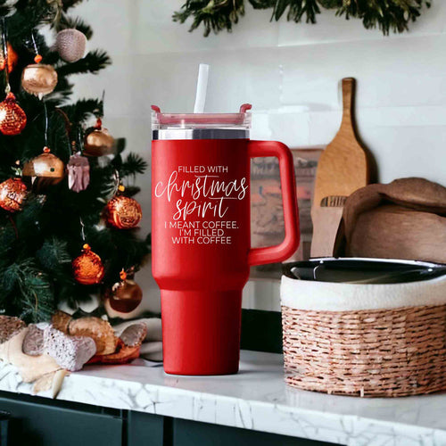 Christmas Spirit 40oz - Christmas Tumbler with Handle - Leakproof, Dishwasher Safe, Insulated Stainless Steel Coffee Mug with handle, lid and straw