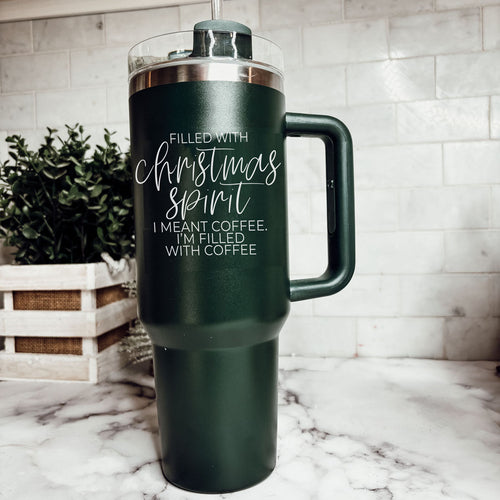 Christmas Spirit 40oz - Christmas Tumbler with Handle - Leakproof, Dishwasher Safe, Insulated Stainless Steel Coffee Mug with handle, lid and straw